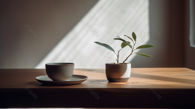 室内桌上盆栽茶具实拍摄影图,高清,摄影图,摄影图片,图片大全,摄影图免费下载